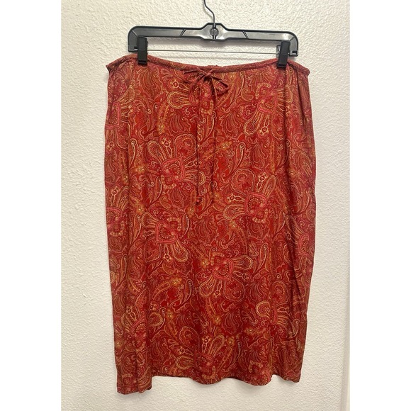 VTG Old Navy Midi Skirt Size 12/14 Paisley Print Red Orange Boho Casual Hippie - Picture 1 of 8